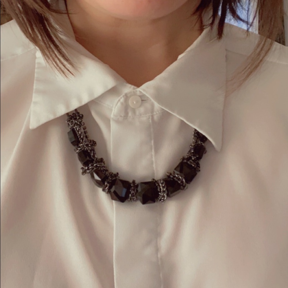 Black Bead Gunmetal tone Necklace